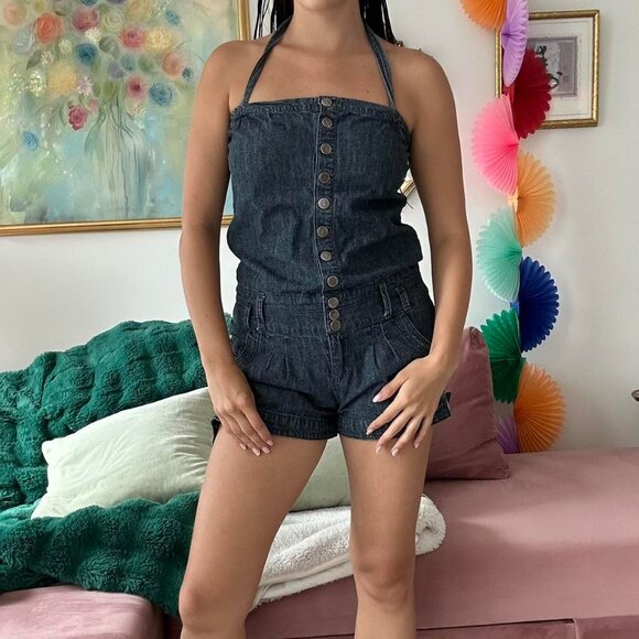Y2K Jean Halter Romper - Picture 2 of 6